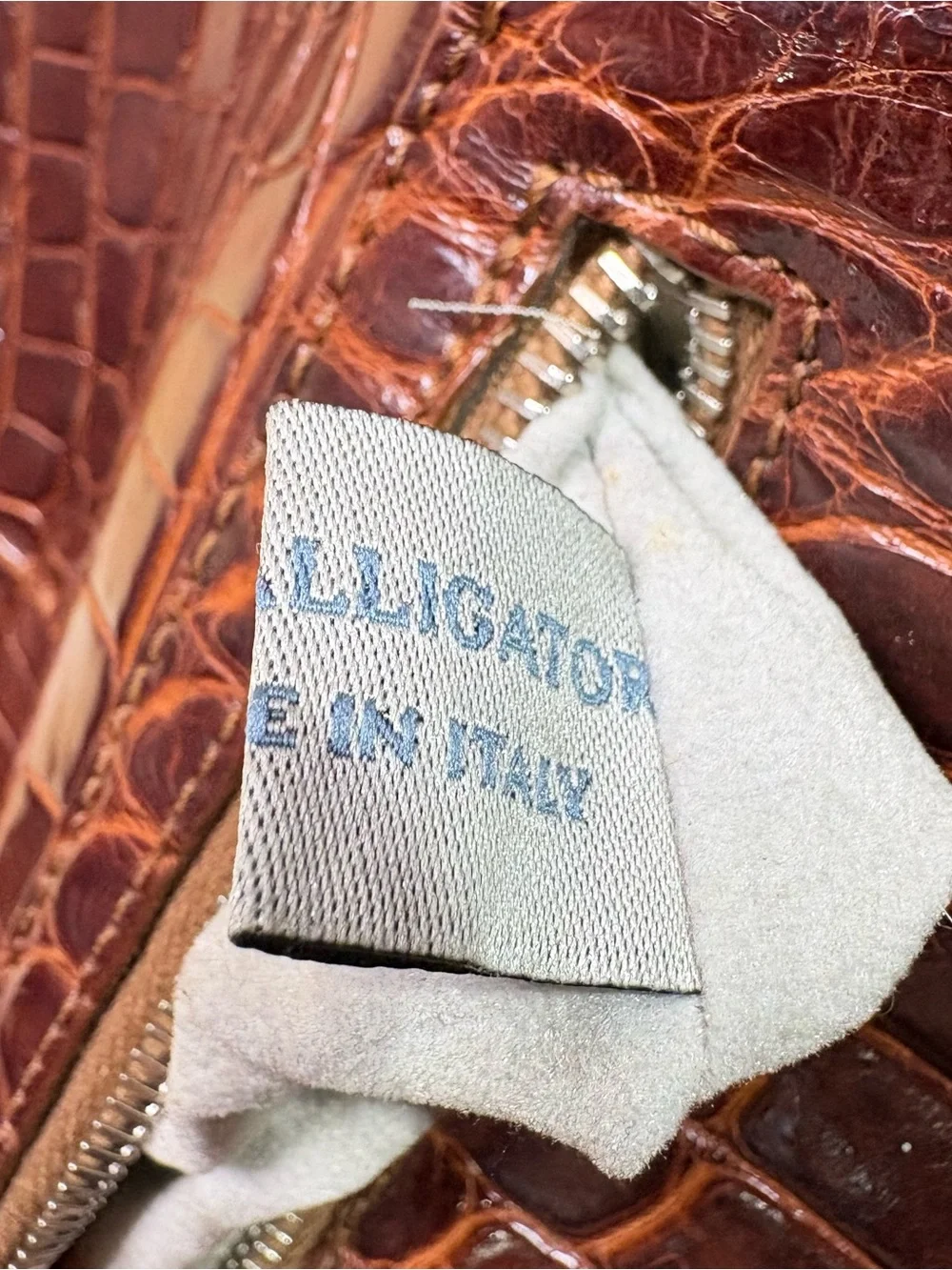 Brown Croc-Embossed Leather Crossbody Bag 100% real Alligator
